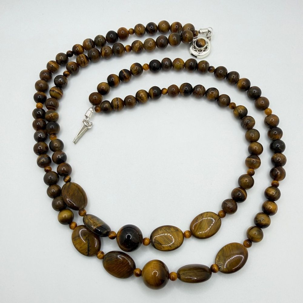 ~18" and 20" double strands of ALL TIGERS EYE necklace w/ new 925 insert clasp!